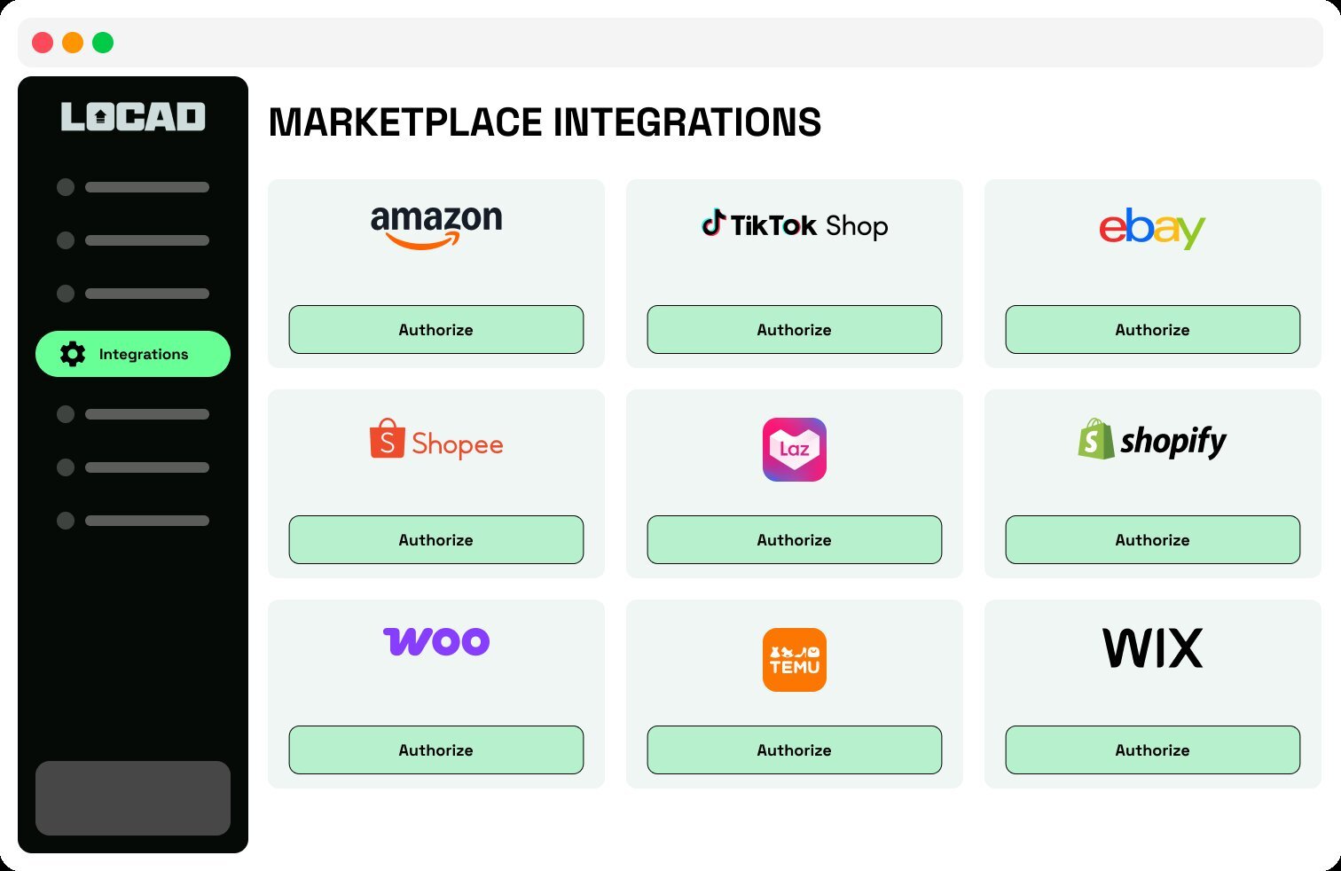 Marketplace integrations dashboard