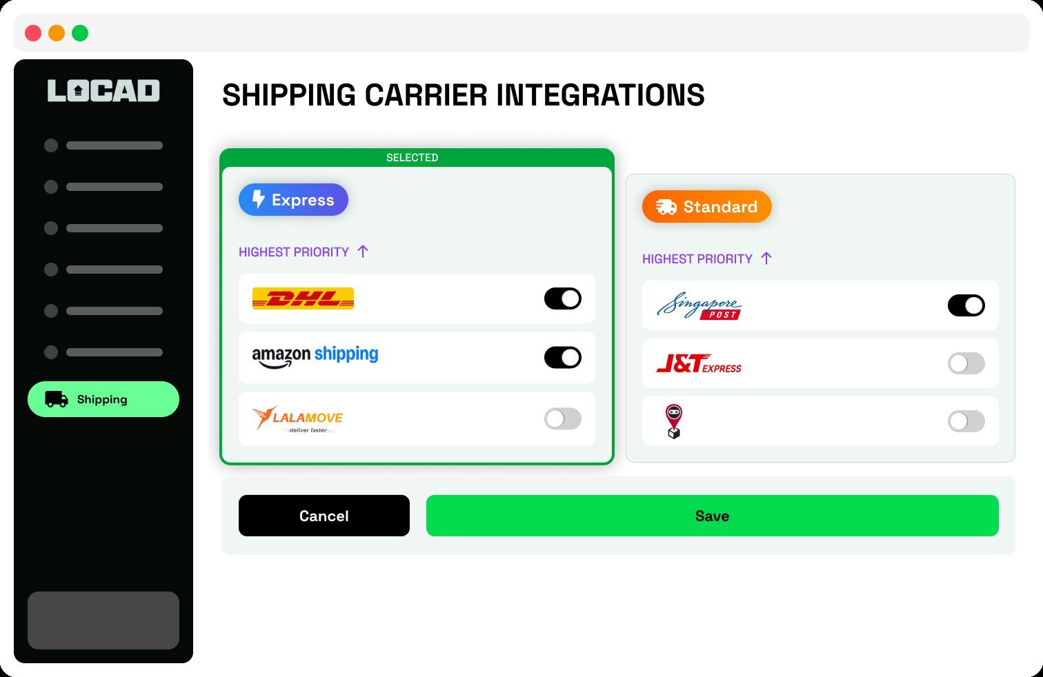 Locad logistics visibility interface